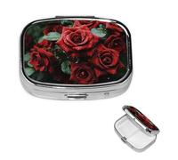 Pill Box Pill Case 2 Compartment Small Pill Organizer for Purse & Pocket Travel Pillbox Red and Black Rose Cute Medicine Organizer Pill Container Holder to Hold Vitamins Fish Oil