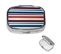 Pill Box Pill Case 2 Compartment Small Pill Organizer for Purse & Pocket Travel Pillbox Red Blue White Gray Stripes Cute Medicine Organizer Pill Container Holder to Hold Vitamins Fish Oil