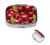 Pill Box Pill Case 2 Compartment Small Pill Organizer for Purse & Pocket Travel Pillbox Red Cherries Cute Medicine Organizer Pill Container Holder to Hold Vitamins Fish Oil