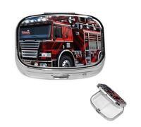 Pill Box Pill Case 2 Compartment Small Pill Organizer for Purse & Pocket Travel Pillbox Red Fire and Rescue Truck Cute Medicine Organizer Pill Container Holder to Hold Vitamins Fish Oil