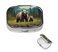 Pill Box Pill Case 2 Compartment Small Pill Organizer for Purse & Pocket Travel Pillbox River Bear Mom Cute Medicine Organizer Pill Container Holder to Hold Vitamins Fish Oil