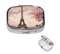 Pill Box Pill Case 2 Compartment Small Pill Organizer for Purse & Pocket Travel Pillbox Romantic Paris Tower Cute Medicine Organizer Pill Container Holder to Hold Vitamins Fish Oil