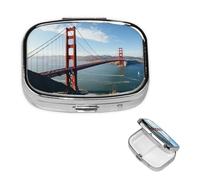 Pill Box Pill Case 2 Compartment Small Pill Organizer for Purse & Pocket Travel Pillbox San Francisco Golden Gate Bridge Cute Medicine Organizer Pill Container Holder to Hold Vitamins Fish Oil