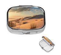 Pill Box Pill Case 2 Compartment Small Pill Organizer for Purse & Pocket Travel Pillbox Sand Dunes Cute Medicine Organizer Pill Container Holder to Hold Vitamins Fish Oil