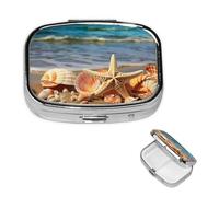 Pill Box Pill Case 2 Compartment Small Pill Organizer for Purse & Pocket Travel Pillbox Seashells on The Sandy Beach Cute Medicine Organizer Pill Container Holder to Hold Vitamins Fish Oil