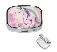 Pill Box Pill Case 2 Compartment Small Pill Organizer for Purse & Pocket Travel Pillbox Sweet Pink Rainbow Unicorn Cute Medicine Organizer Pill Container Holder to Hold Vitamins Fish Oil