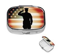 Pill Box Pill Case 2 Compartment Small Pill Organizer for Purse & Pocket Travel Pillbox Thank You Soldier Saluting America Flag Cute Medicine Organizer Pill Container Holder to Hold Vitamins Fish Oil