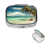 Pill Box Pill Case 2 Compartment Small Pill Organizer for Purse & Pocket Travel Pillbox Tropical Holidays Cute Medicine Organizer Pill Container Holder to Hold Vitamins Fish Oil