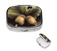 Pill Box Pill Case 2 Compartment Small Pill Organizer for Purse & Pocket Travel Pillbox Two Acorns Cute Medicine Organizer Pill Container Holder to Hold Vitamins Fish Oil