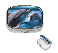 Pill Box Pill Case 2 Compartment Small Pill Organizer for Purse & Pocket Travel Pillbox Two Dolphins in The Water Cute Medicine Organizer Pill Container Holder to Hold Vitamins Fish Oil