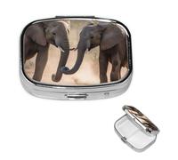 Pill Box Pill Case 2 Compartment Small Pill Organizer for Purse & Pocket Travel Pillbox Two Elephants Playing Cute Medicine Organizer Pill Container Holder to Hold Vitamins Fish Oil