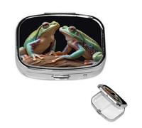 Pill Box Pill Case 2 Compartment Small Pill Organizer for Purse & Pocket Travel Pillbox Two Frogs Cute Medicine Organizer Pill Container Holder to Hold Vitamins Fish Oil
