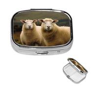 Pill Box Pill Case 2 Compartment Small Pill Organizer for Purse & Pocket Travel Pillbox Two White Sheep Cute Medicine Organizer Pill Container Holder to Hold Vitamins Fish Oil