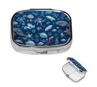 Pill Box Pill Case 2 Compartment Small Pill Organizer for Purse & Pocket Travel Pillbox Underwater Marine Life Cute Medicine Organizer Pill Container Holder to Hold Vitamins Fish Oil