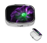 Pill Box Pill Case 2 Compartment Small Pill Organizer for Purse & Pocket Travel Pillbox Violet Green Glow Cute Medicine Organizer Pill Container Holder to Hold Vitamins Fish Oil