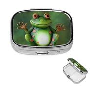Pill Box Pill Case 2 Compartment Small Pill Organizer for Purse & Pocket Travel Pillbox Welcome Frog Cute Medicine Organizer Pill Container Holder to Hold Vitamins Fish Oil