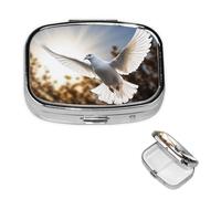 Pill Box Pill Case 2 Compartment Small Pill Organizer for Purse & Pocket Travel Pillbox White Dove Flying in The Sun Cute Medicine Organizer Pill Container Holder to Hold Vitamins Fish Oil