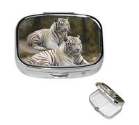 Pill Box Pill Case 2 Compartment Small Pill Organizer for Purse & Pocket Travel Pillbox White Tigers Cute Medicine Organizer Pill Container Holder to Hold Vitamins Fish Oil