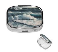 Pill Box Pill Case 2 Compartment Small Pill Organizer for Purse & Pocket Travel Pillbox Wild Seas Cute Medicine Organizer Pill Container Holder to Hold Vitamins Fish Oil
