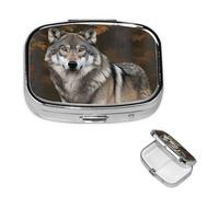 Pill Box Pill Case 2 Compartment Small Pill Organizer for Purse & Pocket Travel Pillbox Wild Wild Gray Wolf Cute Medicine Organizer Pill Container Holder to Hold Vitamins Fish Oil