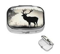 Pill Box Pill Case 2 Compartment Small Pill Organizer for Purse & Pocket Travel Pillbox Wildlife Deer Silhouette Cute Medicine Organizer Pill Container Holder to Hold Vitamins Fish Oil