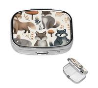 Pill Box Pill Case 2 Compartment Small Pill Organizer for Purse & Pocket Travel Pillbox Woodland Raccoon Animals Cute Medicine Organizer Pill Container Holder to Hold Vitamins Fish Oil