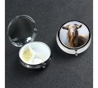 Pill Box Pill Case 3 Compartment Small Pill Organizer for Purse & Pocket Travel Pillbox Animal Goat Cute Medicine Organizer Pill Container Holder to Hold Vitamins Fish Oil