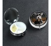 Pill Box Pill Case 3 Compartment Small Pill Organizer for Purse & Pocket Travel Pillbox Animal Schnauzer Dog Cute Medicine Organizer Pill Container Holder to Hold Vitamins Fish Oil