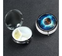Pill Box Pill Case 3 Compartment Small Pill Organizer for Purse & Pocket Travel Pillbox Blue Earth in The Space Cute Medicine Organizer Pill Container Holder to Hold Vitamins Fish Oil