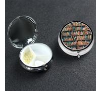 Pill Box Pill Case 3 Compartment Small Pill Organizer for Purse & Pocket Travel Pillbox Cartoon Bookshelf Bookworm Cute Medicine Organizer Pill Container Holder to Hold Vitamins Fish Oil