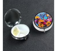 Pill Box Pill Case 3 Compartment Small Pill Organizer for Purse & Pocket Travel Pillbox Colorful Butterfly Flower Cute Medicine Organizer Pill Container Holder to Hold Vitamins Fish Oil
