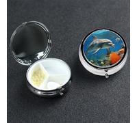 Pill Box Pill Case 3 Compartment Small Pill Organizer for Purse & Pocket Travel Pillbox Dolphins Blue Cute Medicine Organizer Pill Container Holder to Hold Vitamins Fish Oil