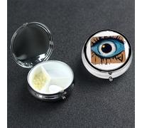 Pill Box Pill Case 3 Compartment Small Pill Organizer for Purse & Pocket Travel Pillbox Evil Eye Cute Medicine Organizer Pill Container Holder to Hold Vitamins Fish Oil
