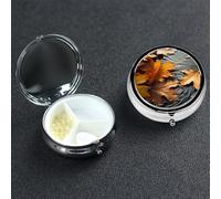 Pill Box Pill Case 3 Compartment Small Pill Organizer for Purse & Pocket Travel Pillbox Fall Leaves Cute Medicine Organizer Pill Container Holder to Hold Vitamins Fish Oil
