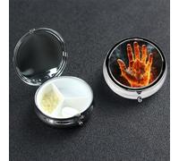 Pill Box Pill Case 3 Compartment Small Pill Organizer for Purse & Pocket Travel Pillbox Fire Flame Hand Cute Medicine Organizer Pill Container Holder to Hold Vitamins Fish Oil
