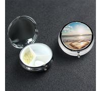 Pill Box Pill Case 3 Compartment Small Pill Organizer for Purse & Pocket Travel Pillbox Heart Shape Romantic Beach Cute Medicine Organizer Pill Container Holder to Hold Vitamins Fish Oil