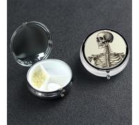 Pill Box Pill Case 3 Compartment Small Pill Organizer for Purse & Pocket Travel Pillbox Human Skeleton Cute Medicine Organizer Pill Container Holder to Hold Vitamins Fish Oil