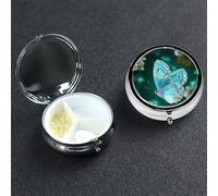 Pill Box Pill Case 3 Compartment Small Pill Organizer for Purse & Pocket Travel Pillbox Light Blue Butterfly Cute Medicine Organizer Pill Container Holder to Hold Vitamins Fish Oil