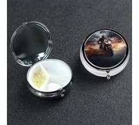 Pill Box Pill Case 3 Compartment Small Pill Organizer for Purse & Pocket Travel Pillbox Man Ride A Motorcycle Cute Medicine Organizer Pill Container Holder to Hold Vitamins Fish Oil
