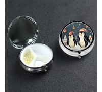 Pill Box Pill Case 3 Compartment Small Pill Organizer for Purse & Pocket Travel Pillbox Merry Christmas Penguins Cute Medicine Organizer Pill Container Holder to Hold Vitamins Fish Oil