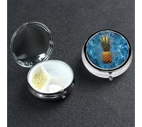 Pill Box Pill Case 3 Compartment Small Pill Organizer for Purse & Pocket Travel Pillbox Pineapple in The Pool Cute Medicine Organizer Pill Container Holder to Hold Vitamins Fish Oil