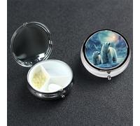 Pill Box Pill Case 3 Compartment Small Pill Organizer for Purse & Pocket Travel Pillbox Polar Bears Northern Lights Cute Medicine Organizer Pill Container Holder to Hold Vitamins Fish Oil