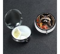 Pill Box Pill Case 3 Compartment Small Pill Organizer for Purse & Pocket Travel Pillbox Raccoon in The Fall Tree Hole Cute Medicine Organizer Pill Container Holder to Hold Vitamins Fish Oil