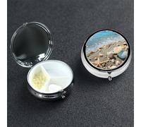 Pill Box Pill Case 3 Compartment Small Pill Organizer for Purse & Pocket Travel Pillbox Sea Beach Seashells Starfish Blue Cute Medicine Organizer Pill Container Holder to Hold Vitamins Fish Oil
