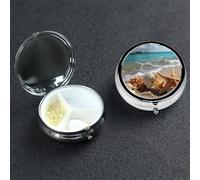 Pill Box Pill Case 3 Compartment Small Pill Organizer for Purse & Pocket Travel Pillbox Seashells Starfish on Beach Cute Medicine Organizer Pill Container Holder to Hold Vitamins Fish Oil