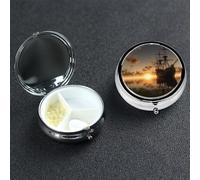 Pill Box Pill Case 3 Compartment Small Pill Organizer for Purse & Pocket Travel Pillbox Ship in The Lake Sunset Cute Medicine Organizer Pill Container Holder to Hold Vitamins Fish Oil