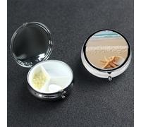 Pill Box Pill Case 3 Compartment Small Pill Organizer for Purse & Pocket Travel Pillbox Starfish Shell and Beach Cute Medicine Organizer Pill Container Holder to Hold Vitamins Fish Oil