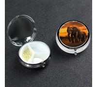 Pill Box Pill Case 3 Compartment Small Pill Organizer for Purse & Pocket Travel Pillbox Sunset Parent-Child Elephant Cute Medicine Organizer Pill Container Holder to Hold Vitamins Fish Oil
