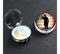 Pill Box Pill Case 3 Compartment Small Pill Organizer for Purse & Pocket Travel Pillbox Thank You Soldier Saluting America Flag Cute Medicine Organizer Pill Container Holder to Hold Vitamins Fish Oil