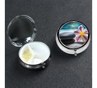 Pill Box Pill Case 3 Compartment Small Pill Organizer for Purse & Pocket Travel Pillbox Tropical Flower and Zen Stone Cute Medicine Organizer Pill Container Holder to Hold Vitamins Fish Oil